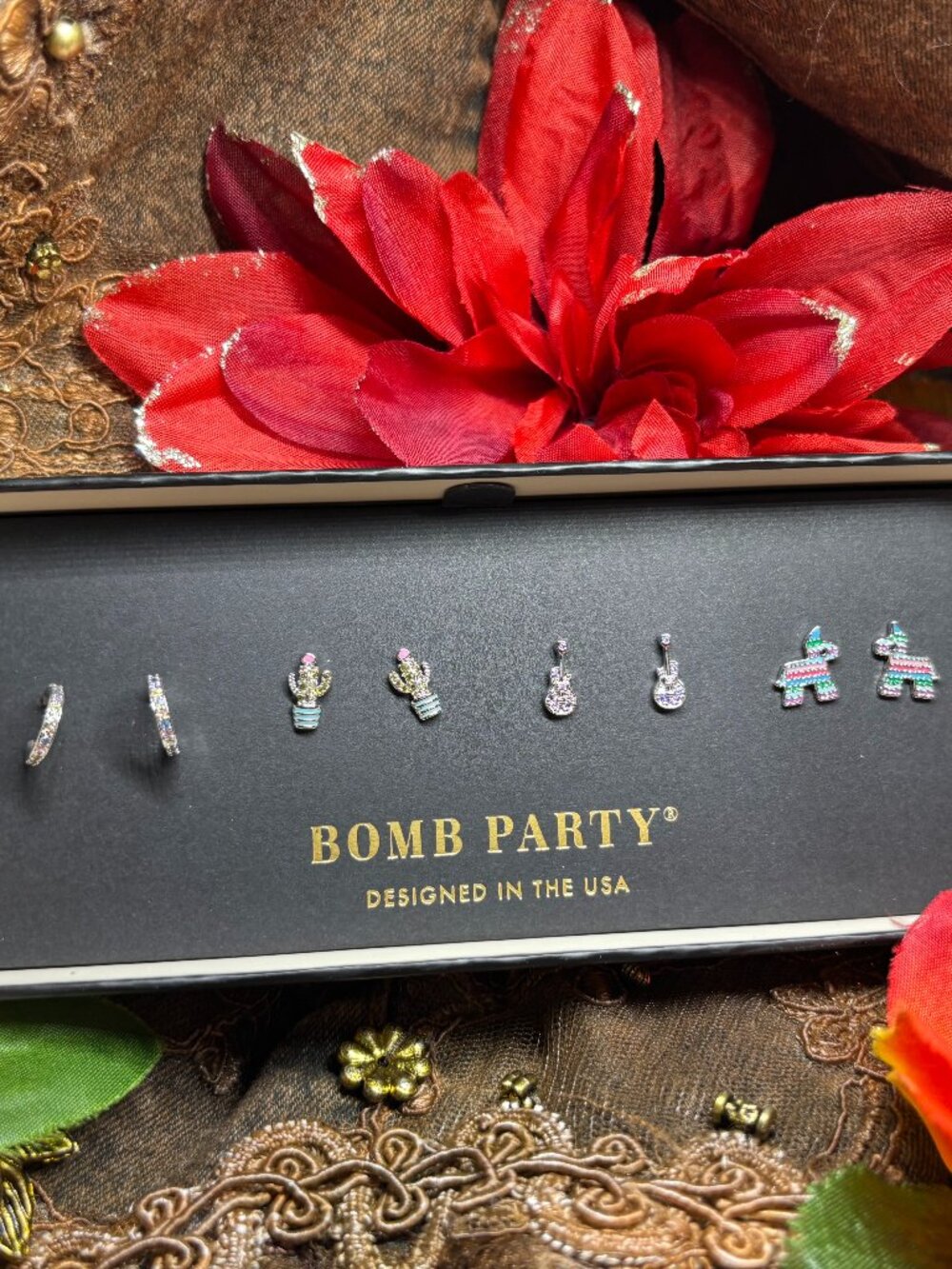 Bomb Party “The Sparkling Fiesta” 4 Pair Shiny Studs  RBP6602 MSRP $104